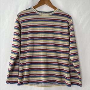 Vtg Avon Style Women's M Striped Long Sleeve Striped Shirt Blue Red Yellow